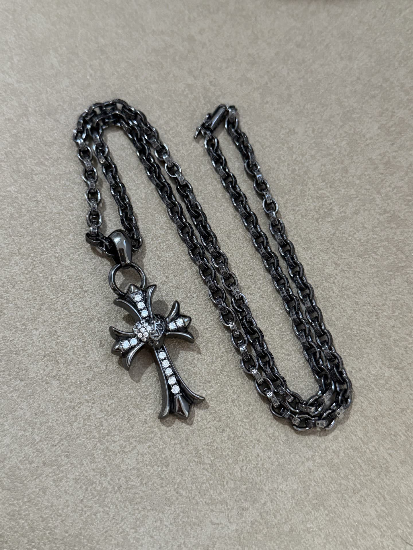 Chrome Hearts Black Rhinestone Cross Pendant Necklace